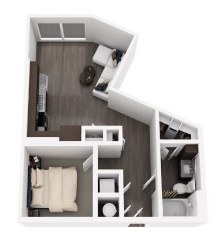 Floor Plan  a 1 bedroom floor plan with a bathroom and a living room