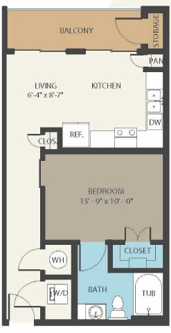 a floor plan of a small house with a bathroom and a kitchen