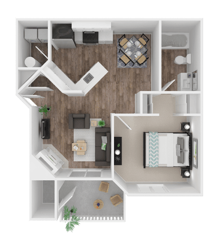 a floor plan of a bedroom with a living room and a kitchen