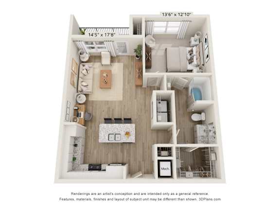 a 3d floor plan of a home with a bedroom