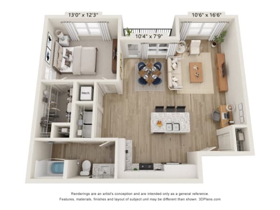 a 1 bedroom floor plan with a bathroom and a living room