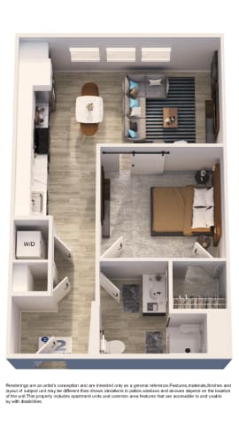 a 3d floor plan of a house with a bedroom and a living room