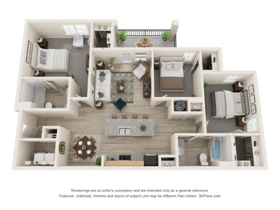 a 3 bedroom floor plan is shown in this illustration