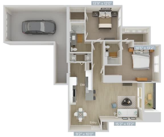 the 1121 floor plan  studio with 2 baths