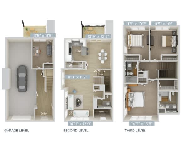 the floor plans of three different apartments