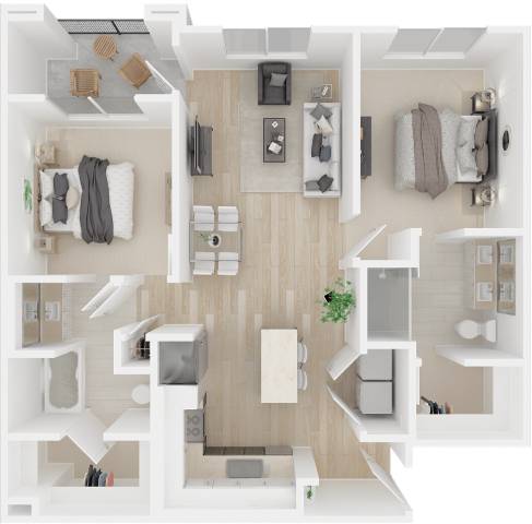 a 2 bedroom floor plan with a bathroom and a living room