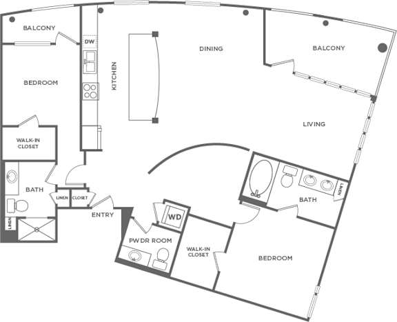 A black and white image of a floor plan for a home.