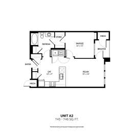 A black and white image of a floor plan for a unit labeled A2.