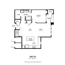 A black and white image of a floor plan for a unit labeled A5.