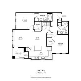 A black and white image of a floor plan for a unit labeled B2.