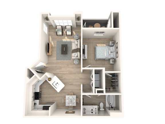 Floor Plan  A top-down view of a modern apartment layout.