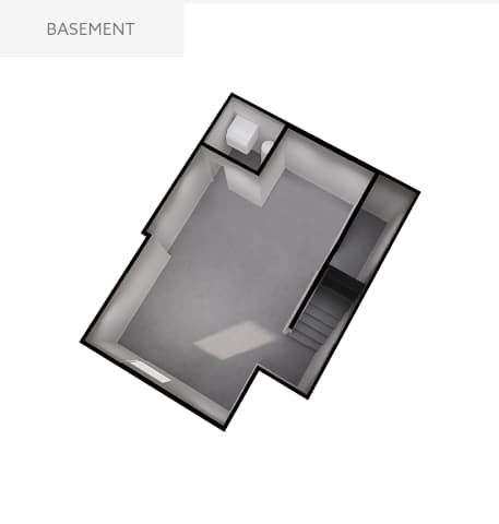 A 3D image of a basement with a staircase.