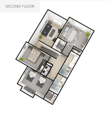 A floor plan of a second floor apartment layout.