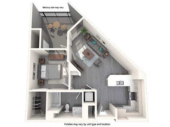 A diagram of a house layout with a kitchen, living room, and bathroom.