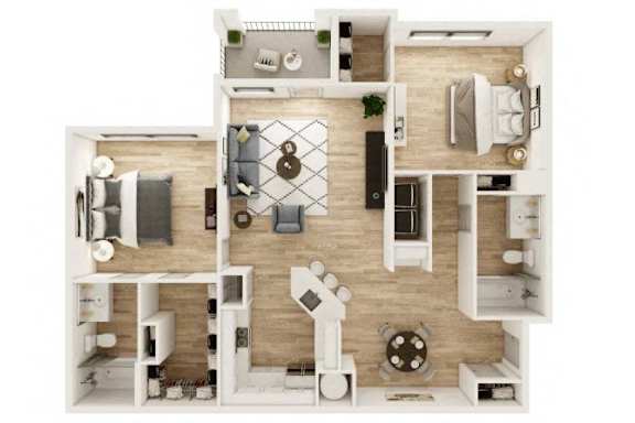 Floor Plan  A top-down view of a small apartment with a kitchen, living room, and bathroom.