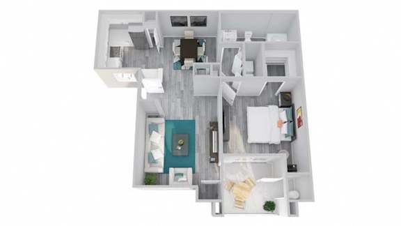 A top-down view of a modern bathroom with a sink, toilet, and bathtub.