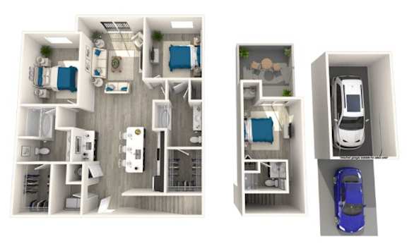 a 3176 sq ft apartment is shown with three views of the floor plan
