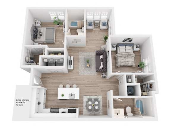 A floor plan of a house with labeled extra storage available to rent.