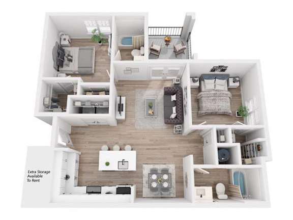 A 3D floor plan of a house with labeled rooms.