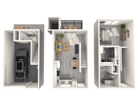 Floor Plan  Three images of a small apartment layout.