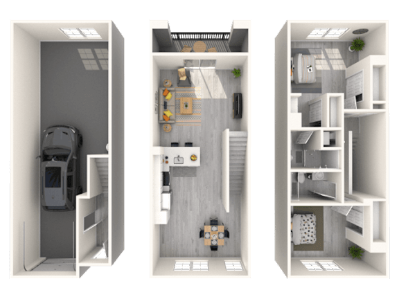 Floor Plan  Three images of a small apartment layout.