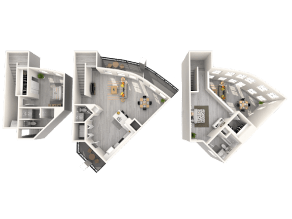 Three different floor plans of a house are displayed.
