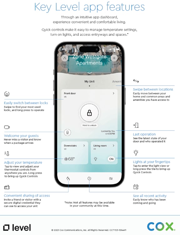 A smartphone screen displays the Zone Website Apartments app interface.