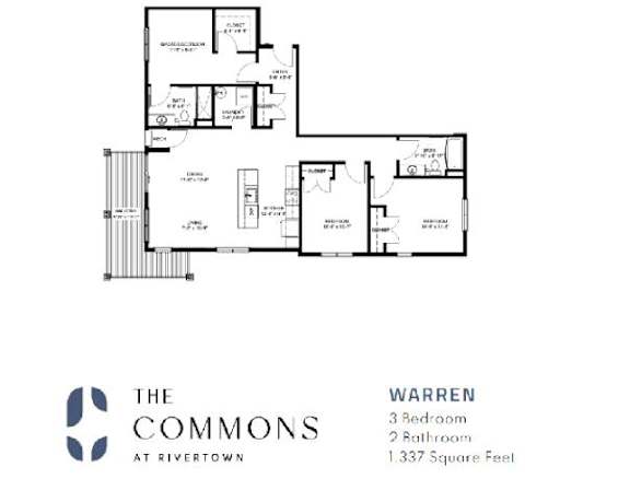 A floor plan for a Warren apartment at The Commons at Rivertown.