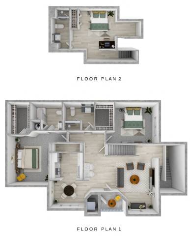 Two floor plans for a house are shown, one with a second floor and one with a first floor.
