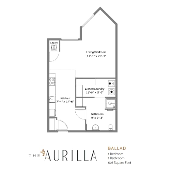 A drawing of a floor plan for a Ballad apartment.