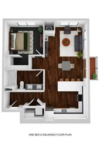 Floor Plan  A floor plan of a one bedroom enlarged apartment.