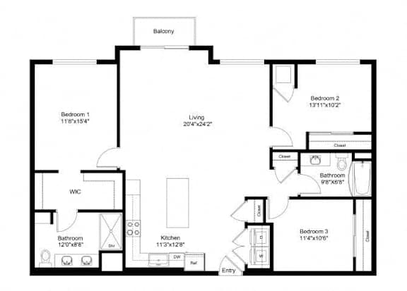 A black and white image of a house floor plan with a balcony.