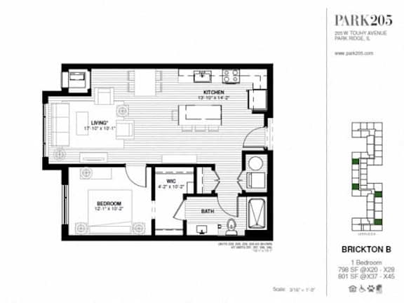 A black and white image of a floor plan for a property named Park205.