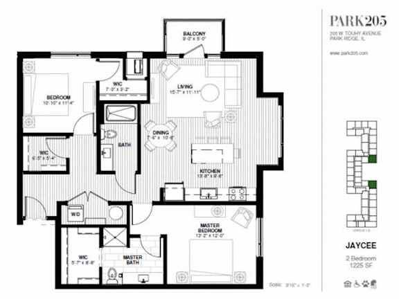 A black and white image of a house floor plan with the text "PARK205 29th TOWARY AVENUE PARK RIDGE, IL" and "www.park205.com".