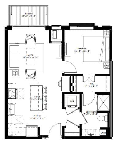A floor plan of a house with labeled rooms such as
