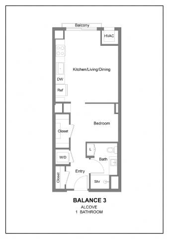 A floor plan of Balance 3 apartment with 1 bathroom.