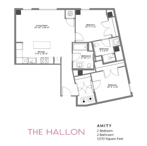 A floor plan of a house named "The Hallon" with a total of 2 bedrooms and 2 bathrooms.