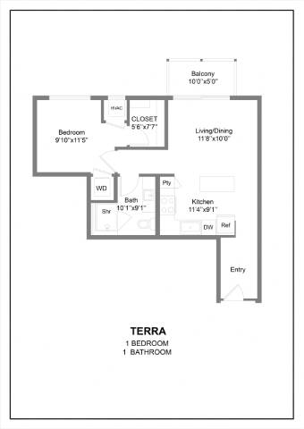 A black and white image of a house layout with a terrace.