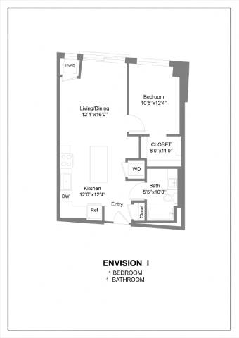 A black and white image of a floor plan for an apartment.
