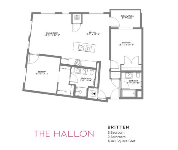 A floor plan of a property called The Hallon with two bedrooms and two bathrooms.
