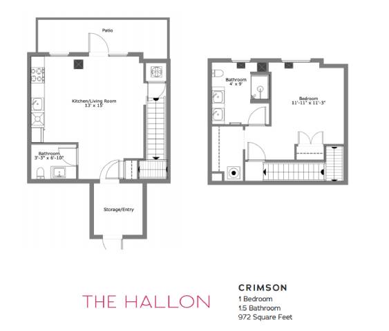 A floor plan for a home named "The Hallon" with a total of 972 square feet.