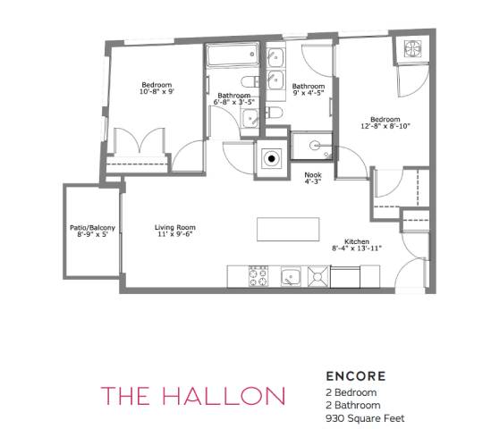 A floor plan of a house named "The Hallon" with a total area of 930 square feet.