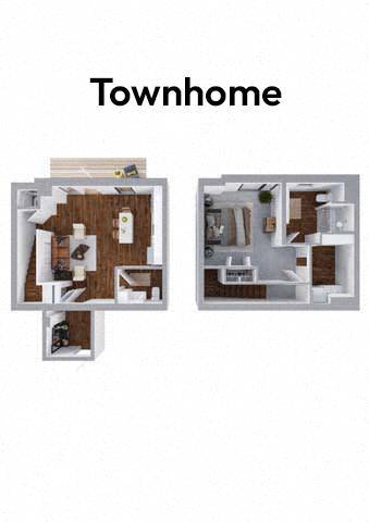 A diagram of a townhome with two different floor plans.