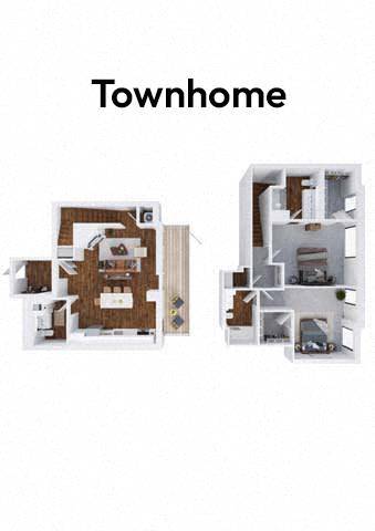 A diagram of a townhome with two different floor plans.