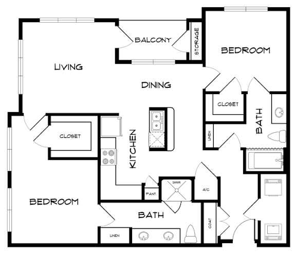 A black and white image of a house floor plan with labeled rooms.