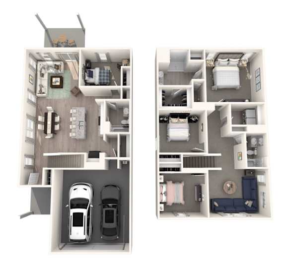 Two images of apartment layouts, one with a balcony and one without.
