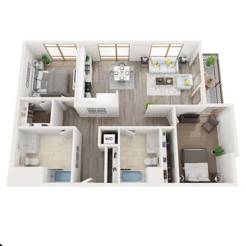 Floor Plan  A floor plan of a house with a living room, kitchen, and two bedrooms.