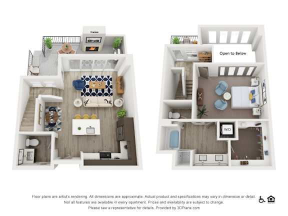 Floor Plan  A floor plan of an apartment with two bedrooms, a living room, a kitchen, and a bathroom.