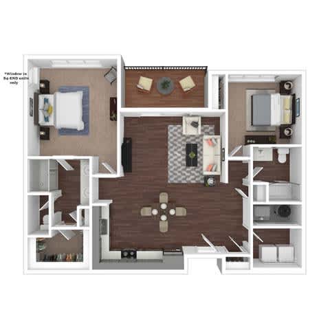 A floor plan of a small apartment with a kitchen, living room, and bedroom.