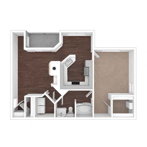 A diagram of a house with a kitchen, living room, and bathroom.
